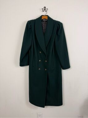 Vintage Jofeld Dark Green Wool Blend Long Winter Coat Sz 8